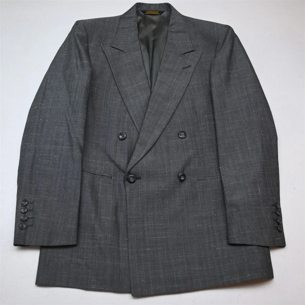 Vtg USA Made Double Breasted 38S 30x30 Gray Slub Check Mens Jacket Pants Suit